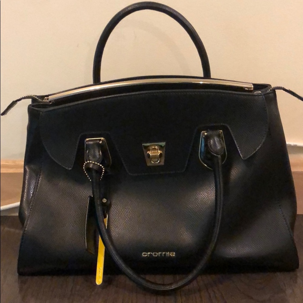 Black genuine leather satchel.